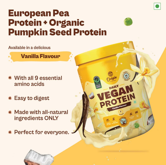 Origin Nutrition 100% Natural Vegan Protein Powder, Vanilla Flavour - Stumbit Health